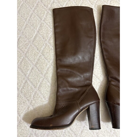 Vintage Authentic 70’s Women’s Brown Leather Knee High 3 Inch Heel Boots. 5 1/2 - Picture 4 of 16